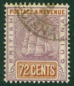 SG 204 Guayana Británica 1889. 72c púrpura opaco y amarillo-marrón. Muy bien usado... - Imagen 1 de 1