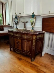 Marble top French Floral Inlaid Sideboard - Picture 1 of 3