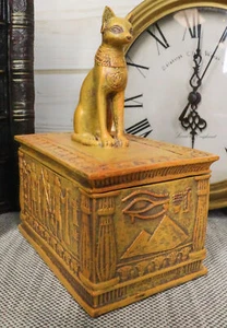 Egyptian Goddess Bastet Cat Eye Of Horus Sandstone Decorative Jewelry Box Figure - Picture 1 of 10