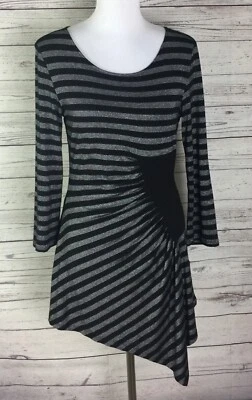 Top beige by ECI para mujer M negro gris metálico a rayas manga 3/4 tejido acanalado Foto 1 de 4