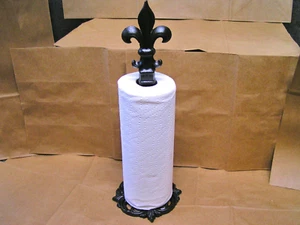Toallero de papel de hierro bronce acabado flor de lis hecho a mano en EE. UU. - Imagen 1 de 2