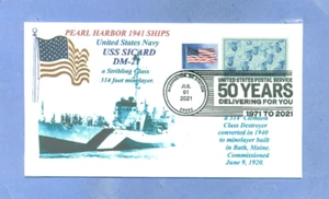 USS SICARD DM-21 Pearl Harbor 1941 Ship Blue Photo Cachet,Flag,#935 Pictorial PM - Picture 1 of 1