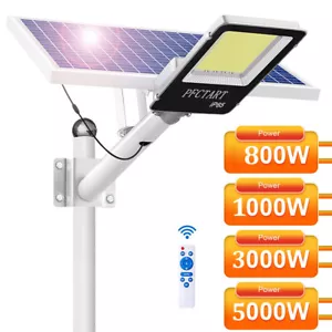 5000W Commercial LED Solar Street Light Dusk to Dawn Parking Lot Road Wall Lamp - Picture 1 of 24