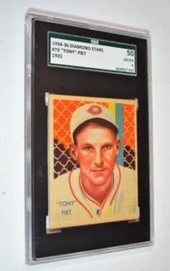 1934-36 Diamante Stars #72 Tony Piet 1935 Chicago Blanco Sox SGC 50 VG / Ex 4 - Imagen 1 de 2