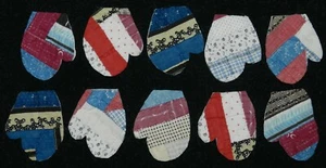 10 PRIMITIVE CUTTER QUILT MITTENS! CHRISTMAS! BLUE RED BURGUNDY Scrapbooking! - Picture 1 of 1