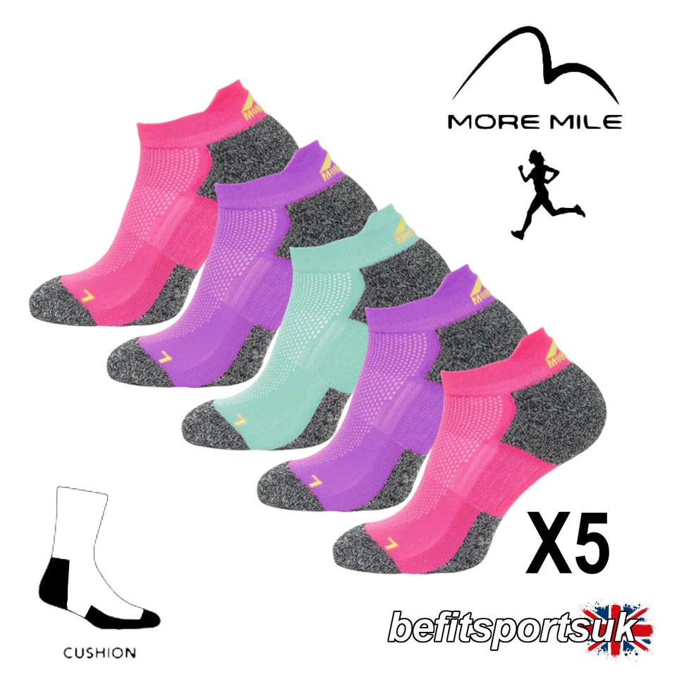 RUNNING SOCKS WOMENS LADIES SOFT COOLMAX MORE MILE GYM RUN ANKLE SOCK 5 PAIRS - Image 1 of 4