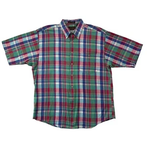 VTG 1980s Eddie Bauer Superior Madras Plaid Button Up Shirt SS Mens XL Preppy - Picture 1 of 13