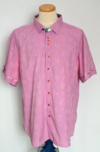 Au Noir Mens Button Up Shirt Sz 9 (5XL) Pink Floral Woven Jacquard Short Sleeve - Foto 1 di 11