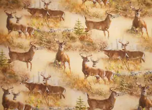 Animal Fabric By Half-Yard Deer in Wilderness Scene Wild Wings Quilting Cotton - Picture 1 of 2