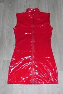 Sexy Mini-Kleid rot Wetlook Glanz Stehkragen Ärmellos Damen Party - Bild 1 von 3