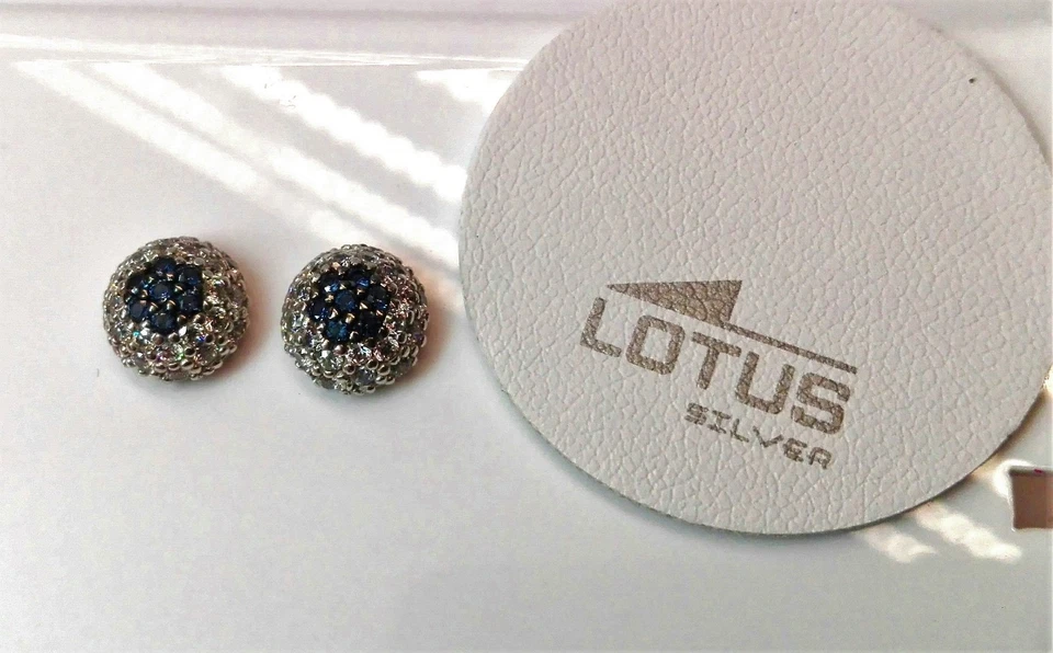 Orecchini Argento 925 Rodiati - Zirconi Bianchi e Blu - Lotus Silver - Immagine 1 di 1