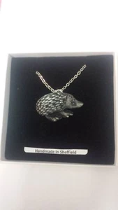 Hedgehog Pewter Effect Animal 3D Pendant on a Platinum Necklace Handmade 18 INCH - Picture 1 of 1