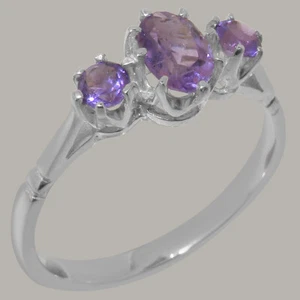 Massiver 925 Sterlingsilber natürlicher Amethyst Damen Trilogie Ring - Größen 4 bis 12 - Bild 1 von 4