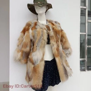 On Sales 100% Real Fox Fur Coat Short Sleeve Jacket - Length 75cm Bust 98cm - Picture 1 of 17