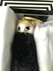 Schlüsselanhänger Lulu Guiness Kooky Katze Taschenanhänger altrosa schwarz pelzig süß Geschenk neu - Bild 1 von 3