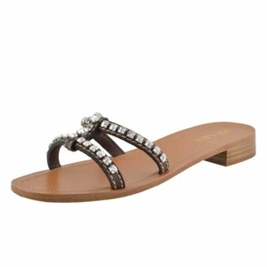 Prada Women's Leather Crystal Decorated Flip Flop Shoes Size 5.5 6 6.5 8 9 11 - Picture 1 of 8