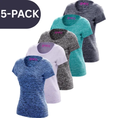 [Paquete de 5] Camisetas para mujer ajuste seco cuello redondo ropa deportiva camisetas top gimnasio yoga entrenamiento Foto 1 de 4