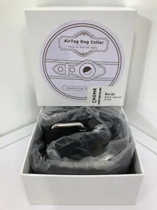 Collar de perro Chonk Luxury AirTag cuero de vaca genuino negro/plateado - Imagen 1 de 8