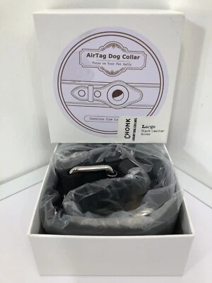 Collar de perro Chonk Luxury AirTag cuero de vaca genuino negro/plateado Foto 1 de 4