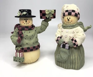 Vintage Artisan Flair Miss Heather's Plum Pudding Snowmen Candle Holder Set Of 2 - Picture 1 of 8