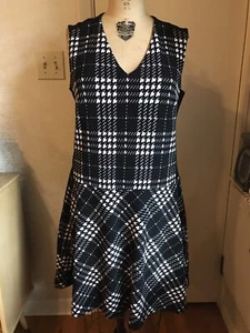 Muse Black & White Plaid Dress Stretch A-line Dress 12 - Picture 1 of 11