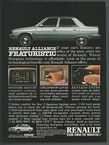 1985 RENAULT ALLIANCE advertisement, AMC Renault sedan, print ad - Foto 1 di 3
