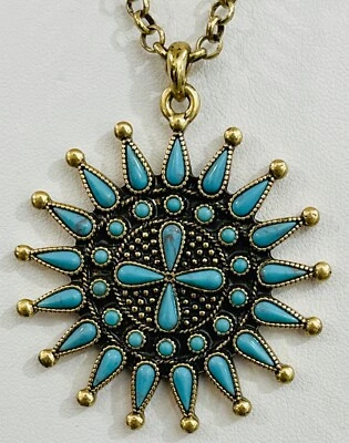 Lucky Brand Faux Turquoise Stone Gold Tone Pendant Necklace - Image 1 of 4