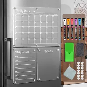 Acrylic Magnetic Dry Erase Board for Fridge，Set of 3 Transparent Planning Boards - Picture 1 of 2