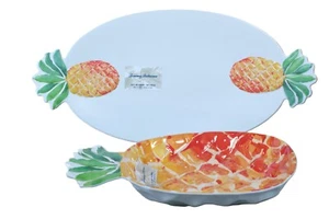 Tommy Bahama Melamine Serving Platter and Bowl Pineapples Tropical Summer Design - Picture 1 of 5