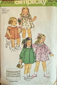 Vtg Simplicity pattern 6298 Toddlers' Dress with smocking & panties size 2 uncut - Picture 1 of 2