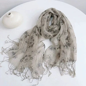 Damen 100% Flachs Leinen Blumen Schal Weich Atmungsaktiv Elegant Stola Halstuch - Bild 1 von 7