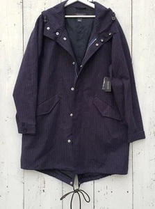 EQUIPMENT HOMME Men Women Unisex Navy Blue Stripe Jacket Parka Coat Sz M NEW - Picture 1 of 11