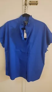 Lauren Ralph Lauren Women's Shirt Button Down Short Sleeved Linen Blue XL-New - Picture 1 of 4