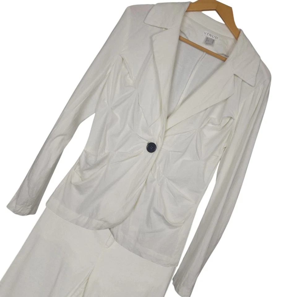 Venus Women's Linen Blend Jacket & Pant Set Sz 6 Breezy Lightweight White - Image 1 of 4