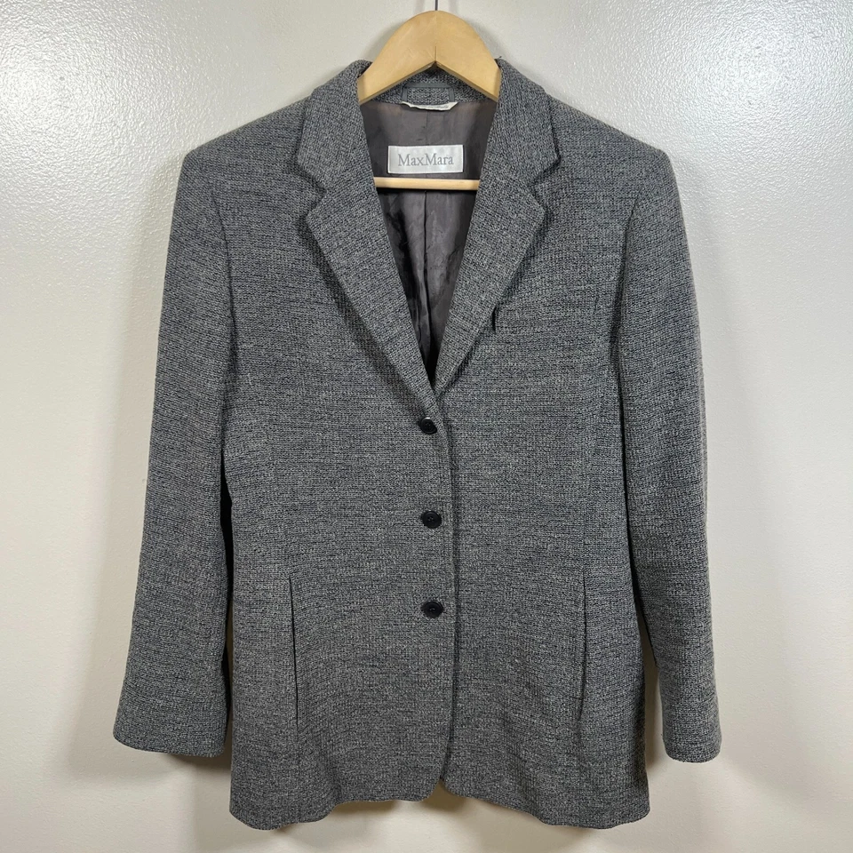 Винтажный Max Mara Blazer куртка размер 8 серый синий шерстяная смесь карьера профессиональная работа - Изображение 1 из 4