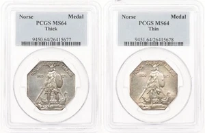 1925 PCGS MS64 Thick & Thin Set Norse American Centennial Silver Medals - Bild 1 von 5