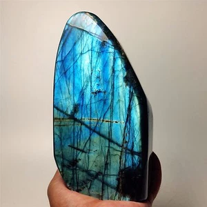 6.45"1583g Natural LABRADORITE Polished Standup Display Gemstone Madagascar A726 - Foto 1 di 12