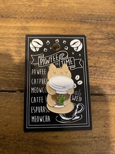 Pawfee Time Cat Holding Coffee Cup Enamel Pin (New) - Picture 1 of 3