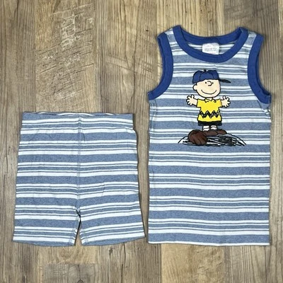 NWOT Hanna Andersson Kids Tank Short John Pajama Peanuts Charlie Brown 130 US 8 - Image 1 of 4