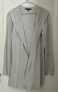 CYRUS WOMEN LIGHT GRAY Hooded Open Front LONG Cardigan SIZE M - Picture 1 of 8