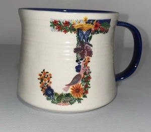 Nathalie Lete Anthropologie Coffee Mug Botanical Monogram Initial Letter j EUC - Picture 1 of 7