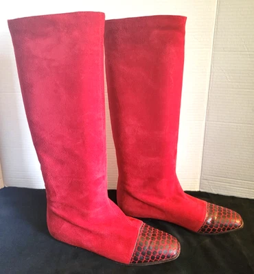 Casadei Hecho en Italia Talla 7.5 Gamuza Tacón Plano Rojo con Puntera a Cuadros Rojo/Negro Foto 1 de 4