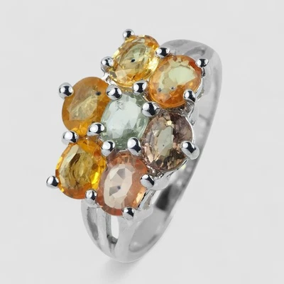 925 Sterling Silver Rings Pixel Flower Ring-Multi Color Sapphire 2Ct Size 5.5 - Image 1 of 4