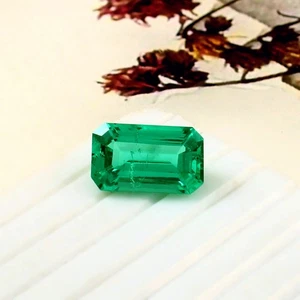 AAA 6.40 Ct Lab Grown Colombian Emerald Loose Gemstone Emerald Cut 14x8 mm - Picture 1 of 5
