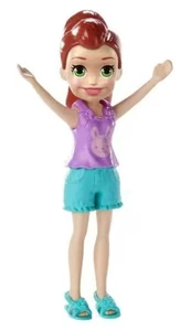 Polly Pocket Lila Puppe - Panda Shirt / blaue Shorts - Bild 1 von 3
