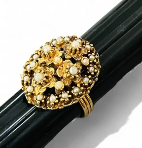 Vintage Mid Century 1960’s Signed Florenza Faux Pearl Adjustable Cocktail Ring - Bild 1 von 8