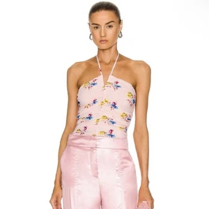 NEW GANNI REVOLVE RUCHED FLORAL PRINT MESH HALTER TOP EU 42, US 10 - Picture 1 of 11