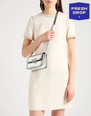 RRP€1968 VALENTINO GARAVANI Metallic Lamina Leather Shoulder Bag Rockstuds - Image 1 of 4