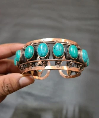 Beautiful Turquoise Gemstone Bangle Copper Wire Wrapped Adjustable Cuff Bangle - Image 1 of 4