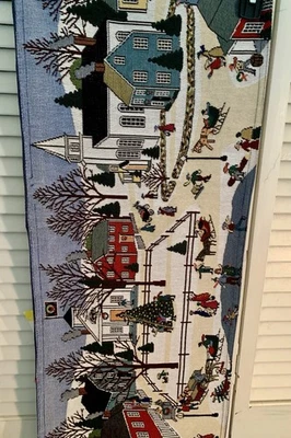 Christmas Holiday Tapestry Table Runner 12 X 70 Winter Village - Image 1 of 3